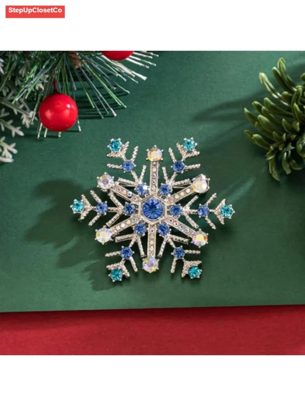 Snowflake Brooch Pin Crystal Rhinestone Silver Tone